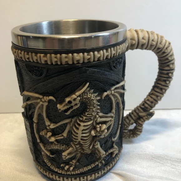Pacific Giftwar Skeleton Dragon Skull Tankard Stein 16oz Stainless Steel Insert - Picture 8 of 12